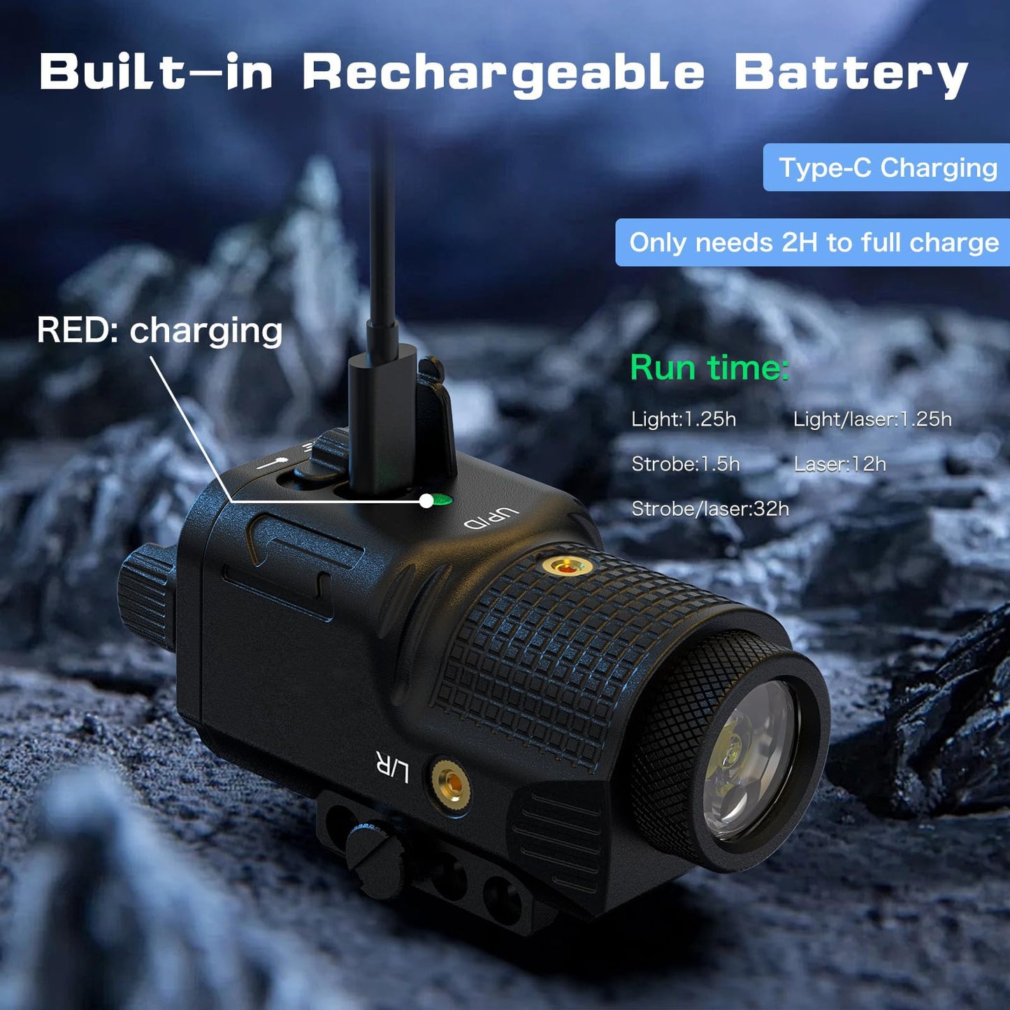 Laser Light Combo for Pistol Rifle- 800 Lumens Laser Beam and Flashlight for Handgun with Picatinny 1913 Rail, Tactical Flash Light Blue Gun Beam Laser Light Combo, USB C Rechargeable 500mAh Battery