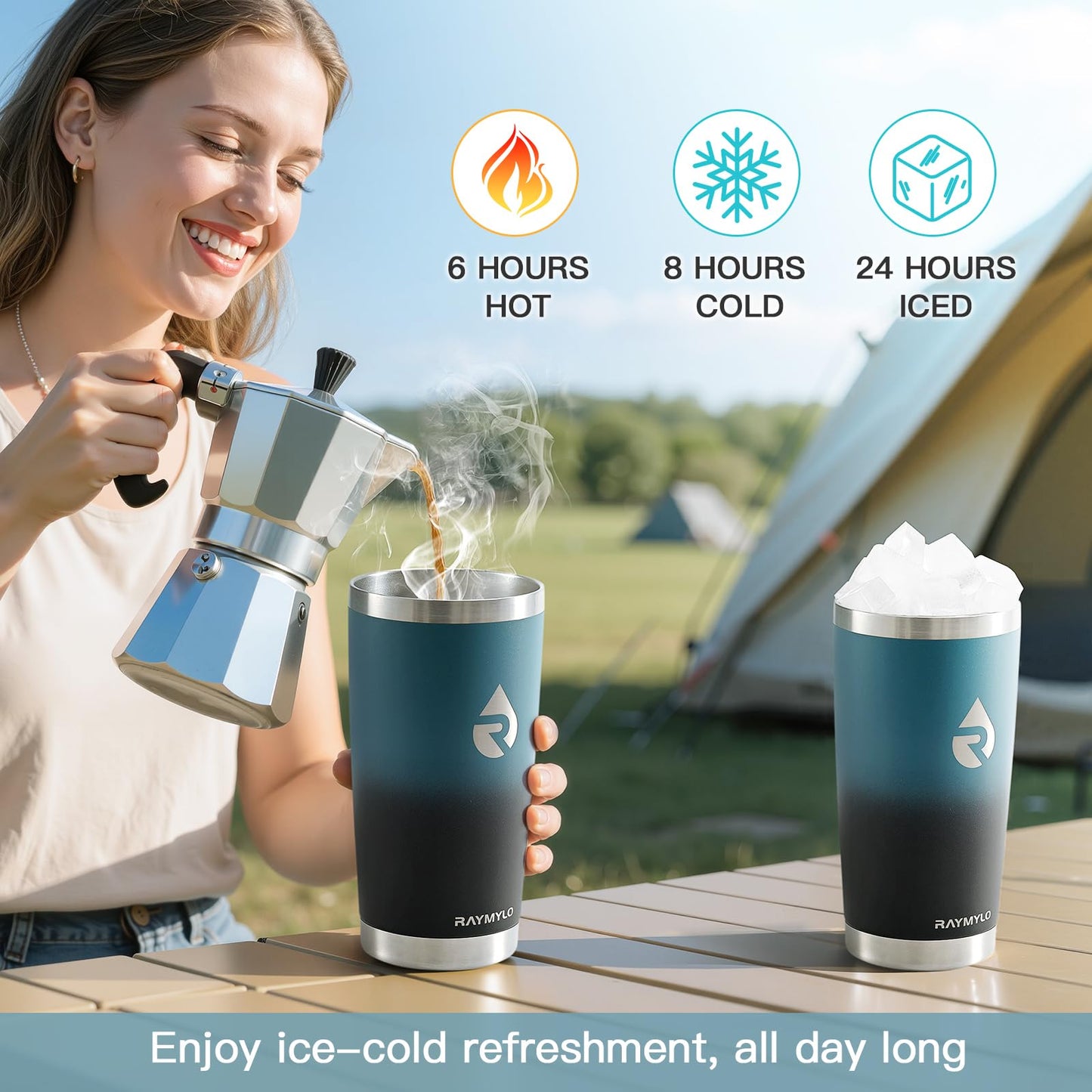 RAYMYLO Insulated Travel Coffee Tumbler 20oz, Detachable & Spill-Proof Slider Lid for Thorough Clean, Stainless Steel Reusable Coffee Mug with Lid Fits Most Car Cup Holder & BPA Free