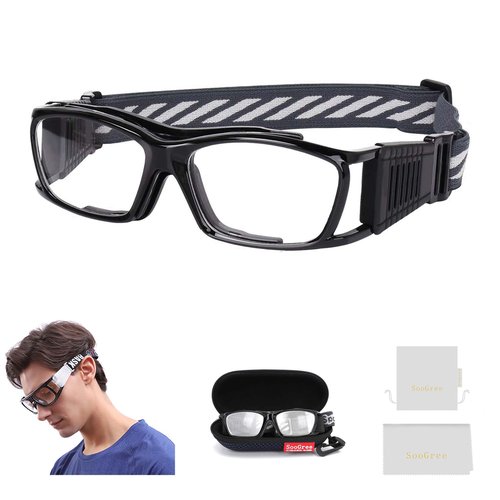 SooGree Racquetball Goggles - Sports Glasses Basketball Football Protective Eyewear Anti Fog Shock Absorption with Adjustable Strap (G8015 Black frame black pad)