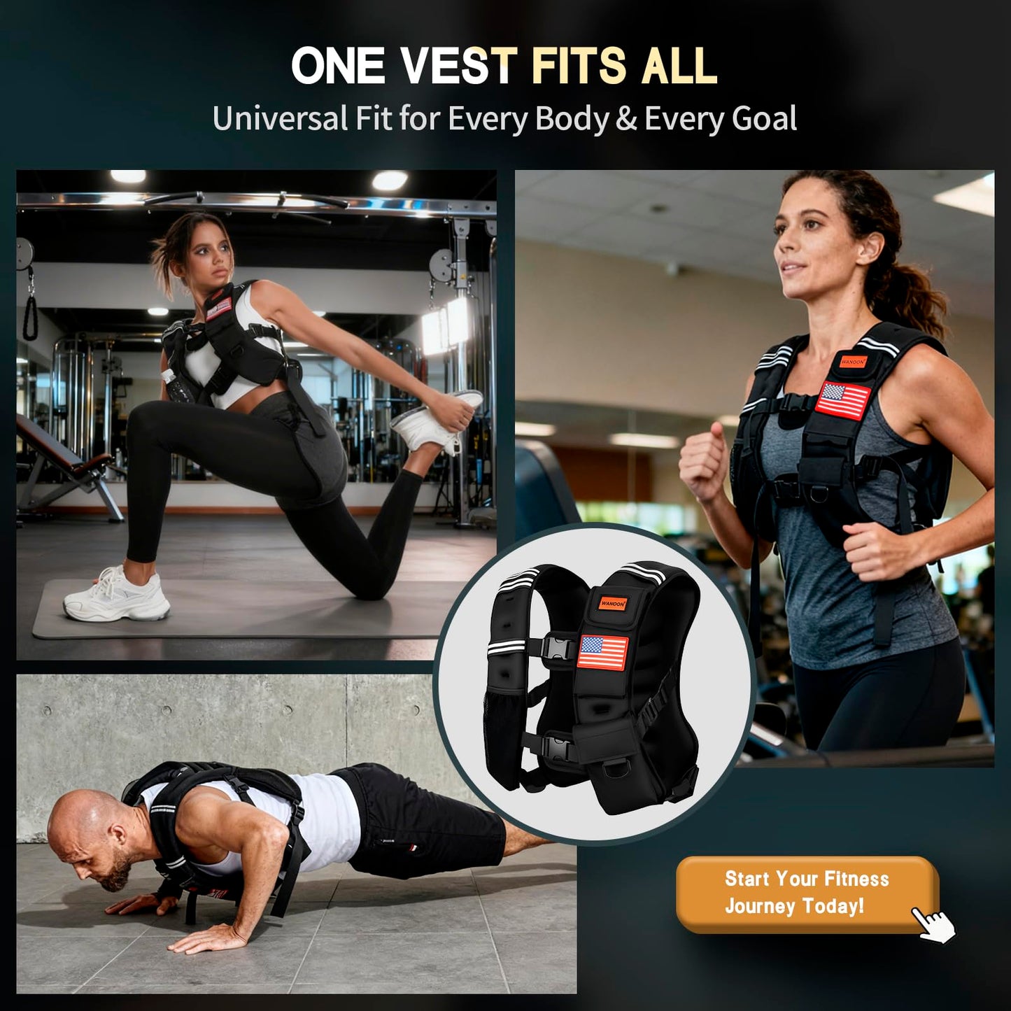 WANOON Weighted Vest for Men Women, 8lb/12lb/16lb/20lb/30lb/40lb Fixed Weight, Plus Size Fitness Vest with Phone Pocket & Reflective Strips for Walking Running Rucking Strength Training