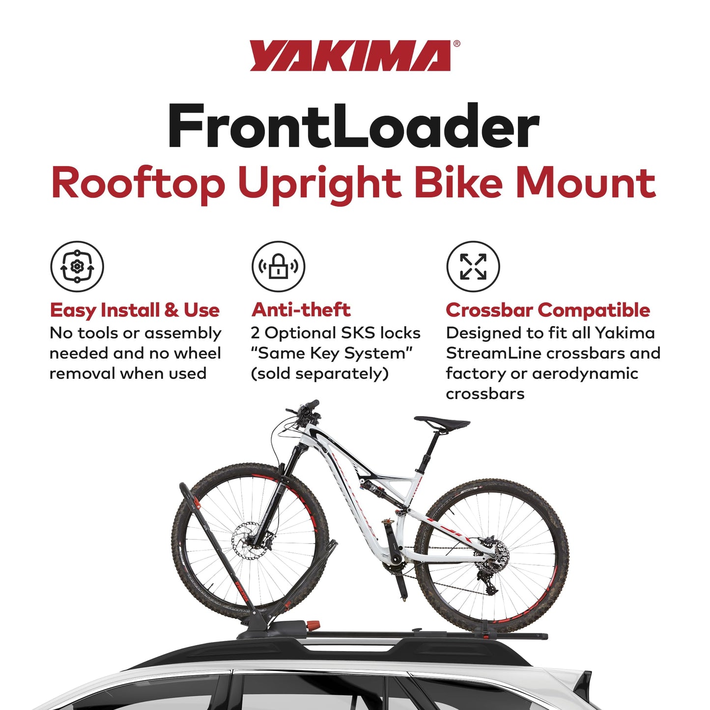 Yakima Rooftop Bike Rack Mount, Heavy-Duty Car & SUV Roof Carrier, FrontLoader, Black - Bicycle Storage Equipment and Accessories for Vehicles
