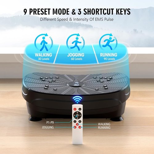 Vibration Plate Exercise Machine, PBYRD Portable Full Body Vibration Platform for Lymphatic Drainage, 9 Preset Auto Mode Fitness Board for Weight Loss Shaping, with Resistance Bands, 99 Levels