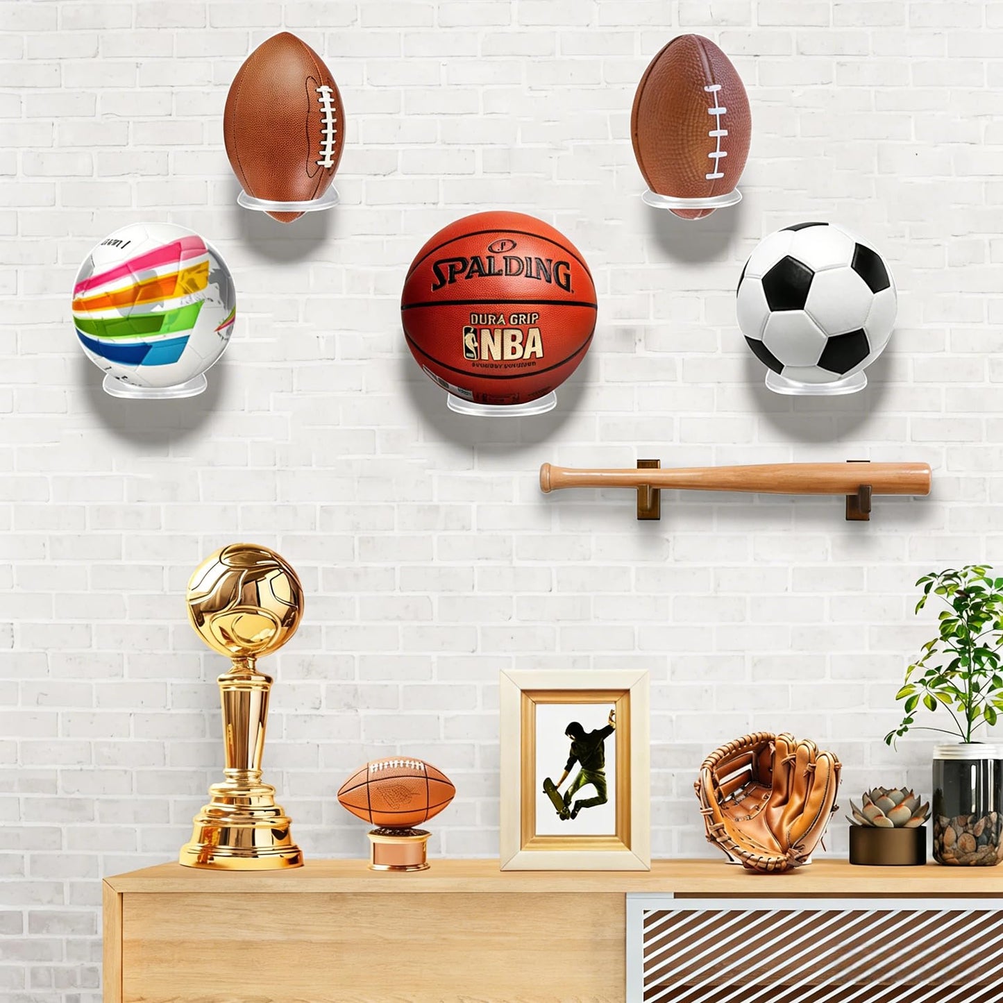 BiJun Basketball Holder Wall Mount, Acrylic Football Display Rack, Clear Ball Storage Hanger Wall Mount, for Football, Basketball, Volleyball, Rugby and Soccer