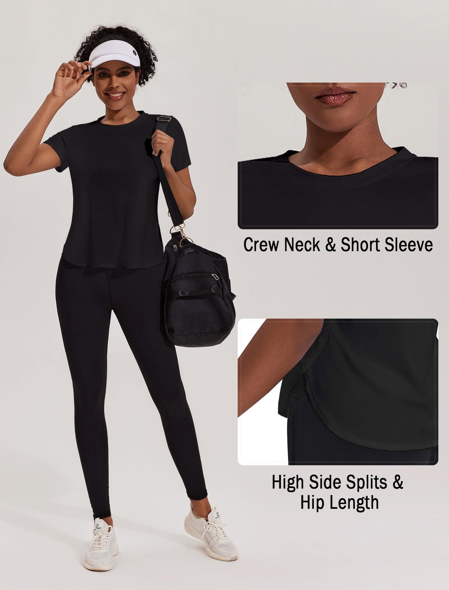PINSPARK Womens UV Protection Workout T-Shirts Short Sleeve Loose Fit Yoga Top Moisture Wicking Sports Tee Shirts Black M