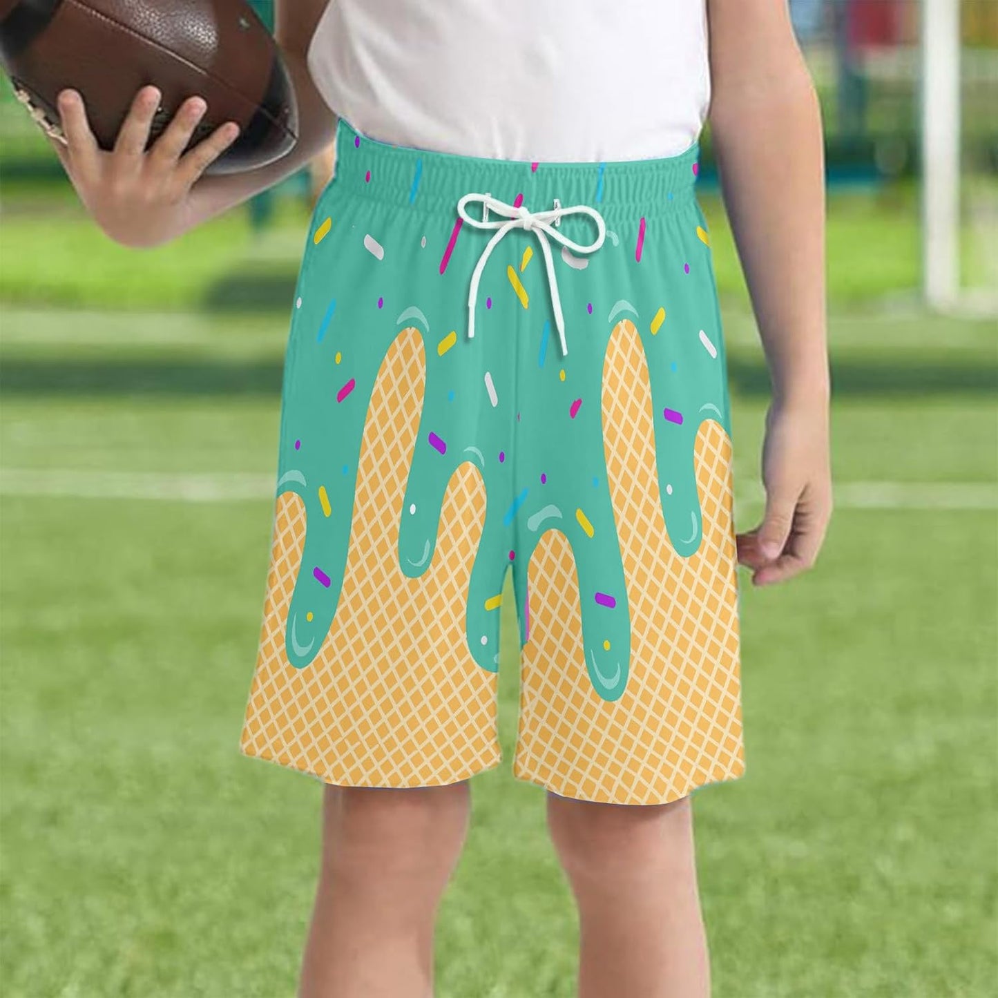 Ice Cream Boy Baseball Shorts Waffle Or Cone Preppy Shorts,Kids Youth Ice Cream Drip Track Short Pants
