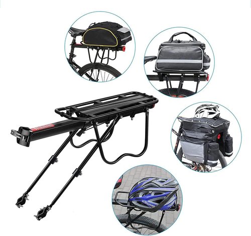 Bike Rear Rack - Universal Rear Cargo Rack for 50kg/110lbs Bikes&Ebikes 24"-29" Aluminum Alloy Adjustable Bike Rack Carrier for Heavy Cargo&Luggage Load