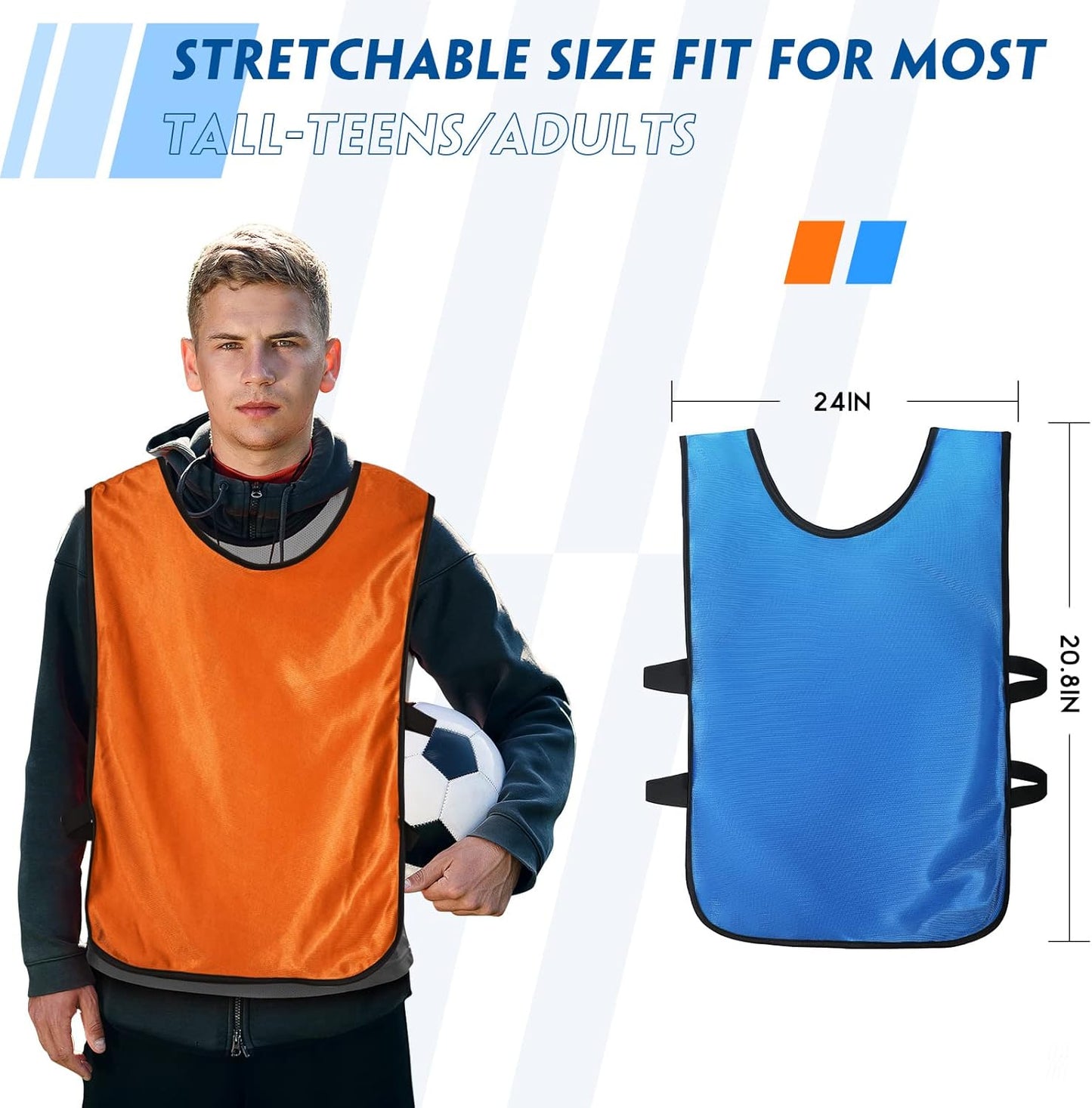 24 Pack Scrimmage Team Soccer Pinnies Vests Jerseys Mercerized Fabric Team Training Practice Vests Pinnies for Youth Adult Sports Basketball, Soccer, Football, Volleyball