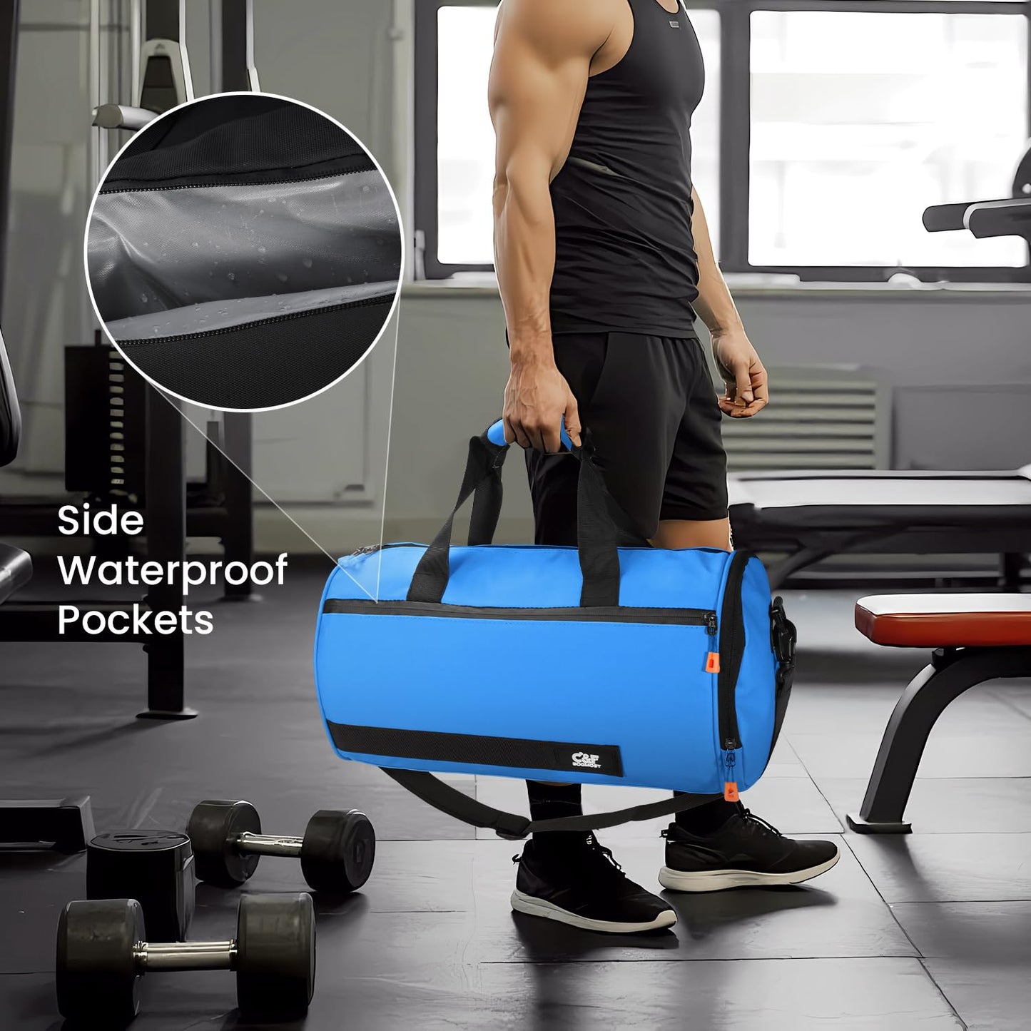 C&F BOGMOST Small Gym Bag for Women & Men,Small Lightweight Duffel Bag Carry On Bags Mini Duffel Travel Bag Waterproof Sports Bags for Workout/Sport/Travel, Royal Blue,with Shoes Compartment