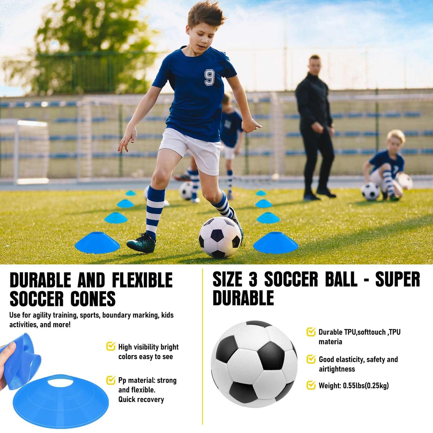 Soccer Goal, Kids Soccer Goals for Backyard Set, 2 Pack of Portable Pop Up Soccer Net with Soccer Ball, Agility Ladder, Cones, Complete Training Equipment for Youth, Toddler Outdoor Sports Games