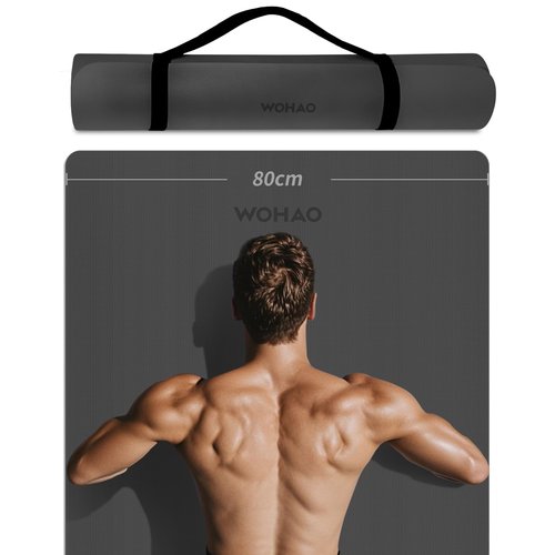 WOHAO 8mm Thick Non-Slip Yoga Mat - Large 72"x32", Eco-Friendly & Odorless with Carrying Strap, Extra Wide & Durable for Yoga, Pilates & Home Gym(Black)
