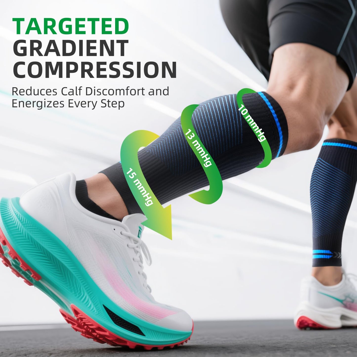Wakefeet 3 Pairs Calf Compression Sleeves for Women & Men 15-20 mmHg, Graduated Compression Socks for Running, Swelling Relief, Shin Splints & Varicose Veins Support, Anti-Slip Leg Sleeves