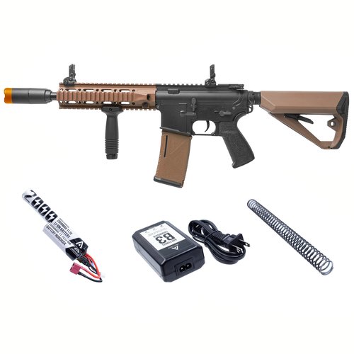 Arcturus Tactical LWT MK-II CQB 10" Polymer- Electric Full/Semi-Auto/2rd-Burst/3rd-Burst/Binary/Ramping Airsoft AEG Sport SE Starter Pack Black-Tan with Battery and Charger