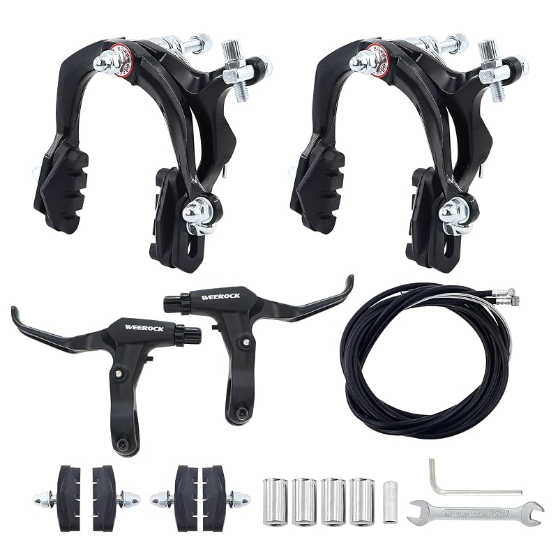 WEEROCK Caliper Brake Set Front & Rear - Aluminum Levers, C Brake for Kids BMX & City Bikes (Variation: Caliper Brake Set/ Black)