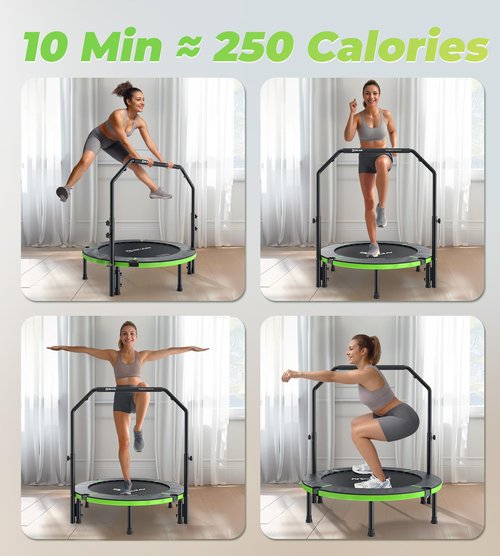 BCAN 40" Foldable Mini Trampoline, Rebounder Trampoline for Adults, Adjustable Foam Handle, Exercise Rebounder for Adults Indoor/Garden Workout, Max Load 330lbs, Green