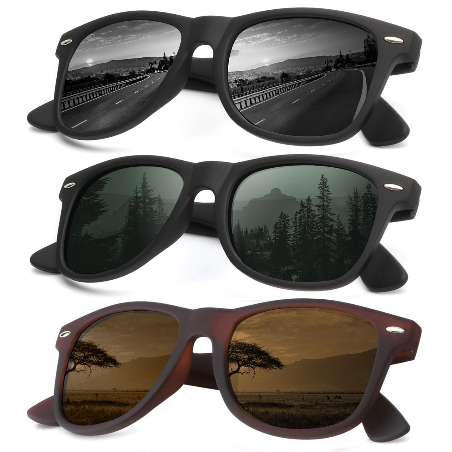 KALIYADI Sunglasses Men Polarized Sunglasses for Mens and Womens, Unisex Sun Glasses for Driving and Fishing, Retro Sunglasses UV Protection (Black/G15/Brown)