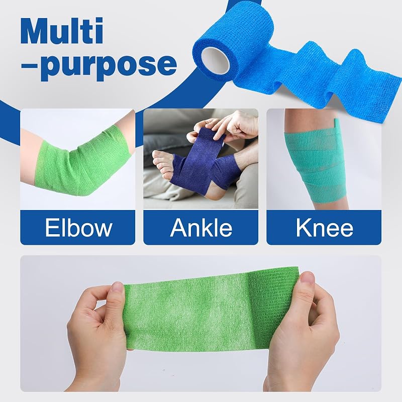 AZEN 12 Pack Self Adhesive Bandage Wrap, 3" X 5 Yards Elastic