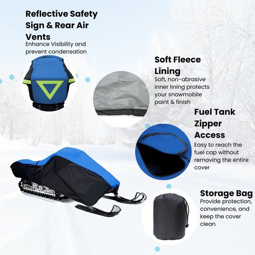 EliteShield SnowShield Snowmobile Cover, Heavy Duty Trailerable Snowmobile Storage Cover, Compatible with Polaris Ski Doo Arctic Cat Yamaha and More, Blue/Black Color Fits Snowmobiles 101"-120"
