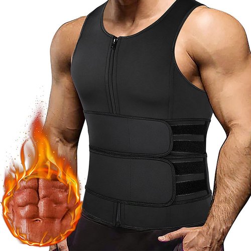 Sauna Vest Men Slimming Girdles Men Neoprene Compression Slimming Vest Sweating With Zipper For Sports Fitness(Large)