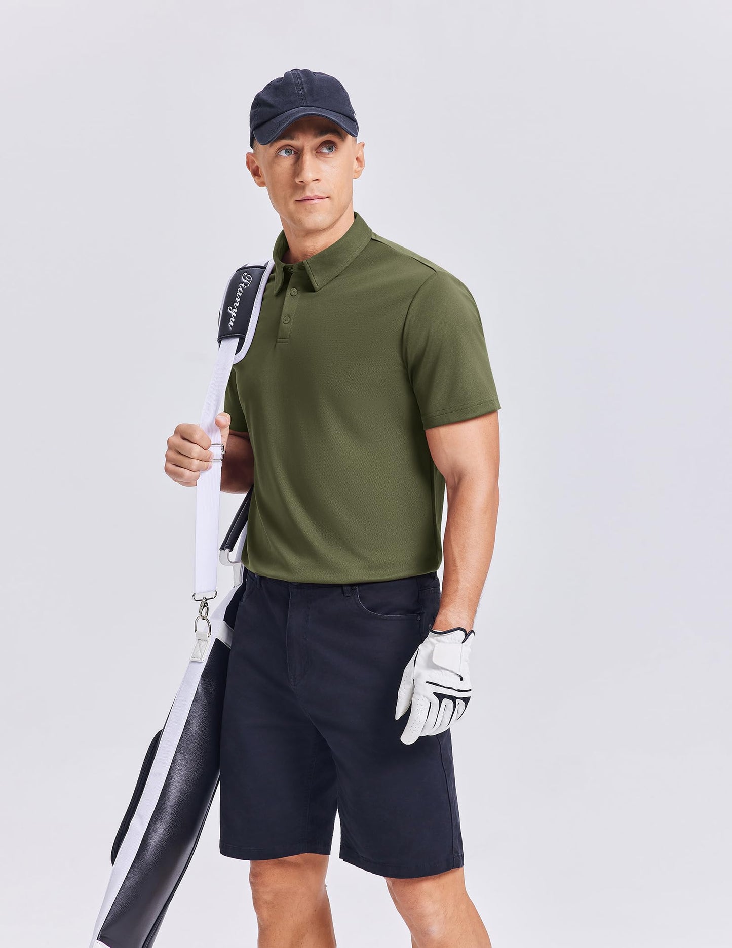 PINSPARK Mens Golf Shirt 3 Buttons Quick Dry Polo Shirts for Men Short Sleeve Casual Stylish Collared Polo Shirts Army Green