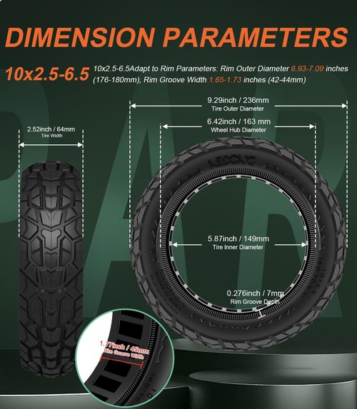 BANGTING 2PCS 60/70-6.5 Scooter Tire Tubeless, 10x2.5 inch Front or Rear Replacement Solid Tires, 10x2.5-6.5 Rubber Tire for Segway Max G2/G30/G30D/G30E/G30E/G30LP/G30D II/G30 Max (Black)