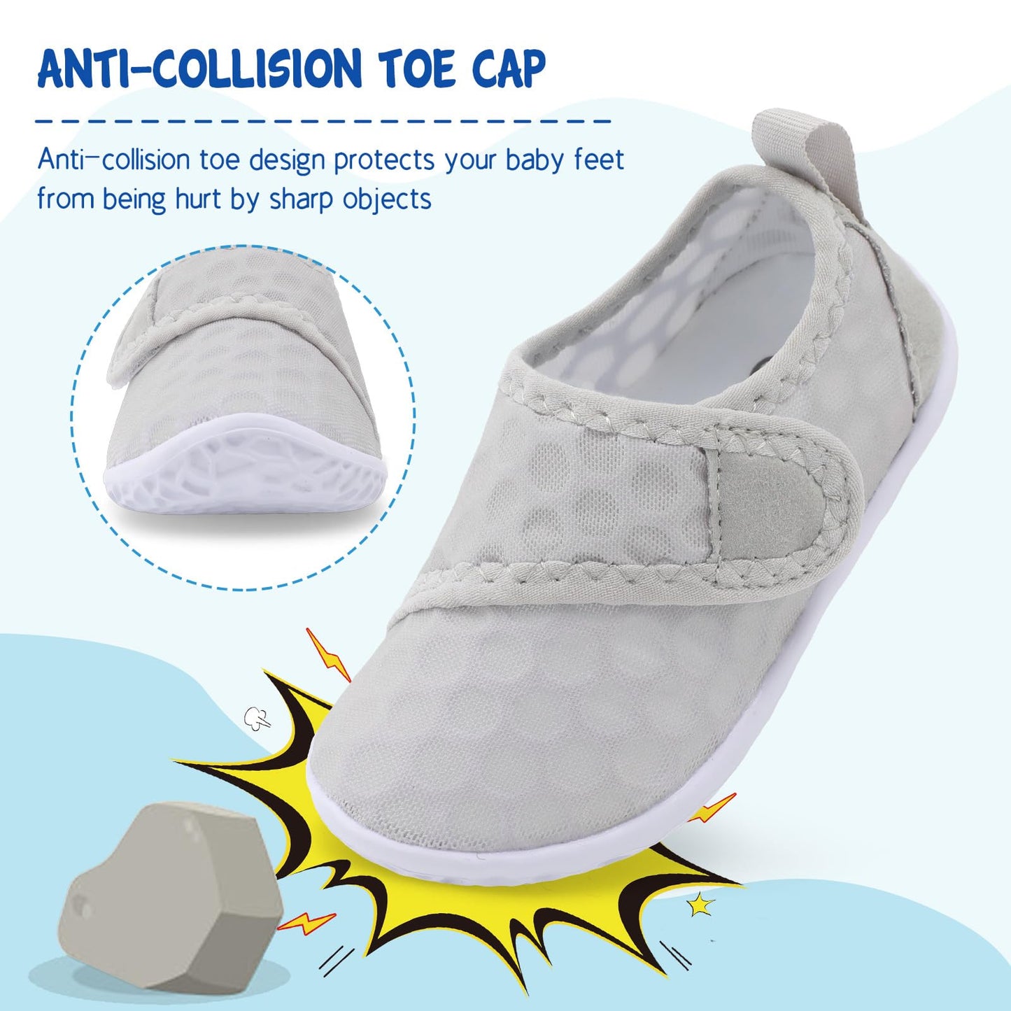 LeIsfIt Kids Water Shoes Toddler Girls Boys Swim Shoes Outdoor Quick-Dry Breathable Aqua Socks for Beach Pool Surf, LightGrey, 13 Little Kid