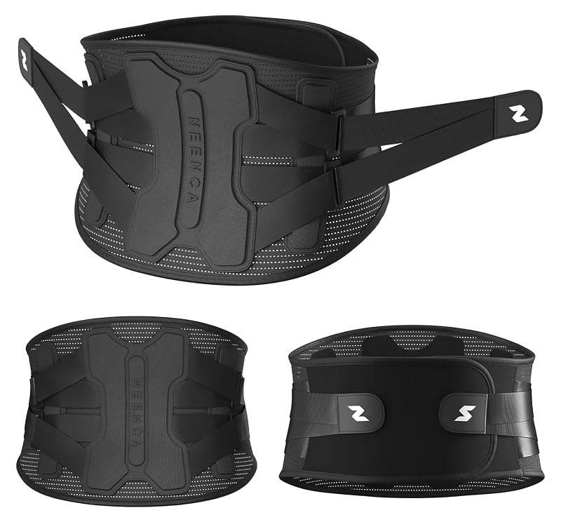 Neenca Back Brace for Lower Back Pain Relief – Black, Medium (Variation: Black-Single+Medium) Men & Women