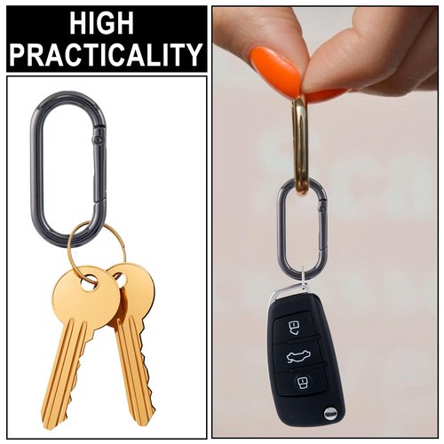BEIQIYA 3pcs Oval Spring Clips, Metal O Ring Carabiner Keyring, Heavy Duty Buckle Clasp for Keychains Backpacks Purses DIY Crafts- Gold & Silver & Black