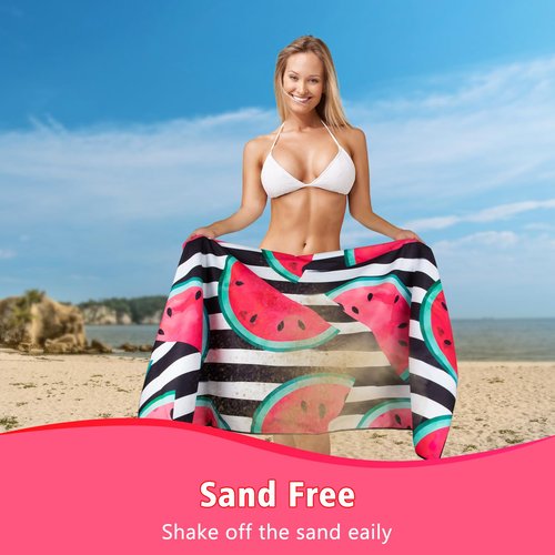CCILAND Microfiber Thin Lightweight Beach Towel, Oversized Beach Towels for Adult, 71"X32" Microfiber Sand Cloud Beach Towels Quick Dry Towel for Beach Swimming Pool Camping (Watermelon)