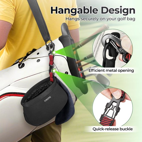 YOREPEK Golf Club Cleaner Bag with Towel, 360° Rotating Clip Golf Ball Washer, Club Washer with Zipper Pocket, Golf Bag Accessories for Men, Golf Gifts, Black