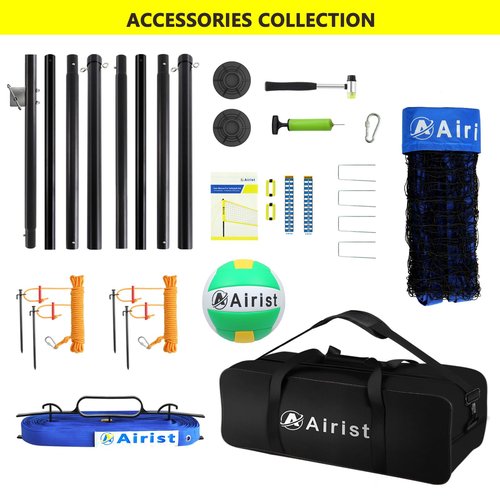 Airist Heavy Duty Volleyball Net Outdoor with Steel Anti-Sag System, Adjustable Aluminum Poles, Professional Volleyball Nets Set for Backyard and Beach, Ball and Carrying Bag (Blue)