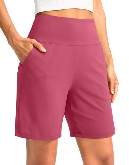 G Gradual Women's Bermuda Long Shorts with Pockets 7" High Waisted Knee Length Shorts for Women Walking Athletic Workout(Briar Rose-L7,S)