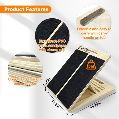 Zihvfzu Portable Wooden Slant Board for Calf Stretching,Adjustable Incline Calf Stretcher and Squat Wedge for Exercise, Physical Therapy and Ankle Mobility,for Knees, Feet and Achilles Support