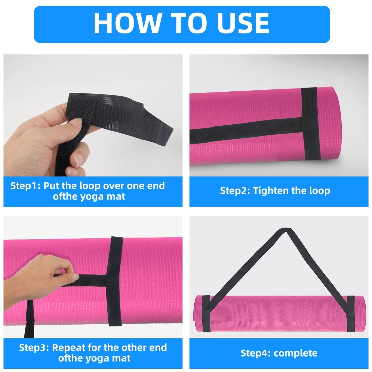 2PCS Black Yoga Strap for Carrying Mat, 23.3 X 0.98 Inch Yoga Mat Strap for Carrying Easy-Cinch, Adjustable Yoga Mat Holder, Yoga Sling Mat Strap for Most Size with Thick Comfy (Yoga Mat Not Included)