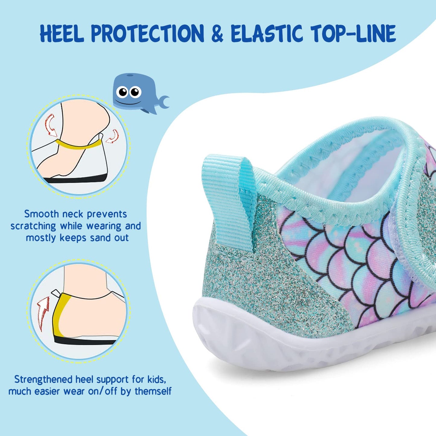 LeIsfIt Toddler Water Shoes Boys Girls Barefoot Aqua Socks Kids Breathable Quick-Dry Swim Shoes for Beach Pool Surf, Green Scale, 7 Toddler