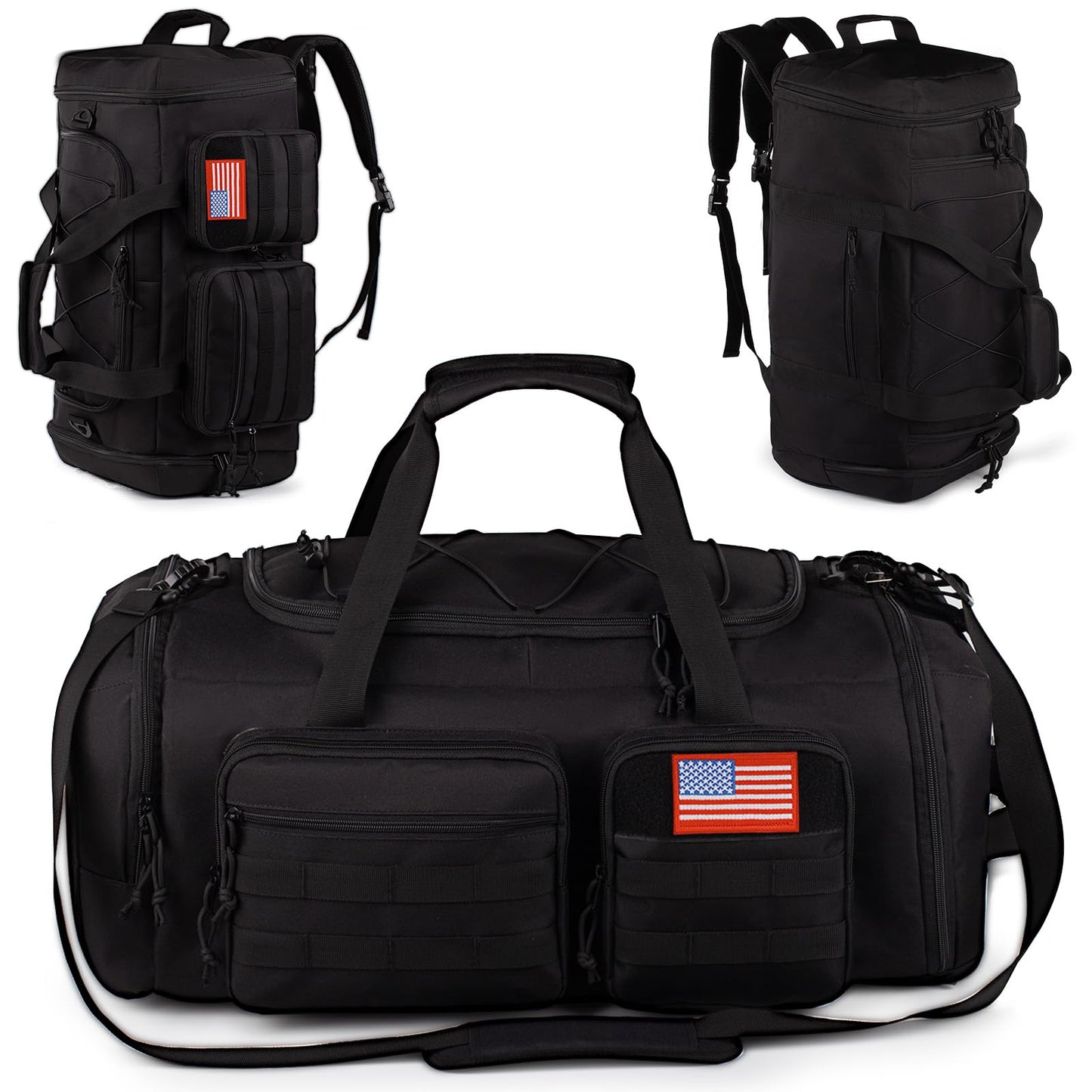Tactical Gym Bag for Men，70L Large 3 in 1 Sports Duffle Bag with Shoes Compartment for Travel,Water Resistant Travel Backpack Weekender Overnight Bag with Wet Pocket for Women