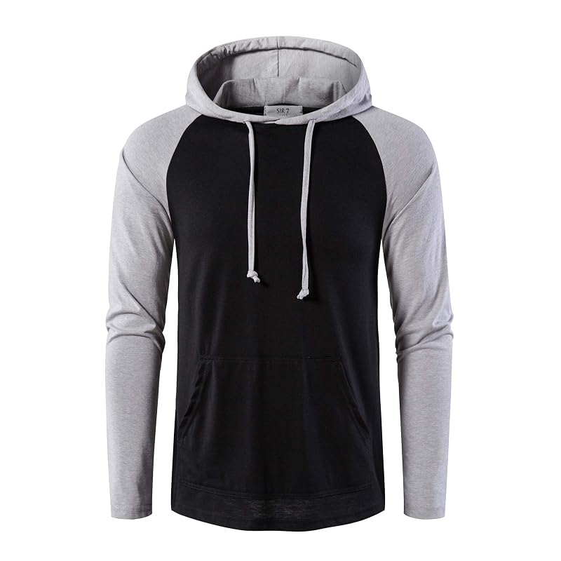 SIR7 Men's Lightweight Hooded Sweatshirt Pullover – Black/Grey, Medium