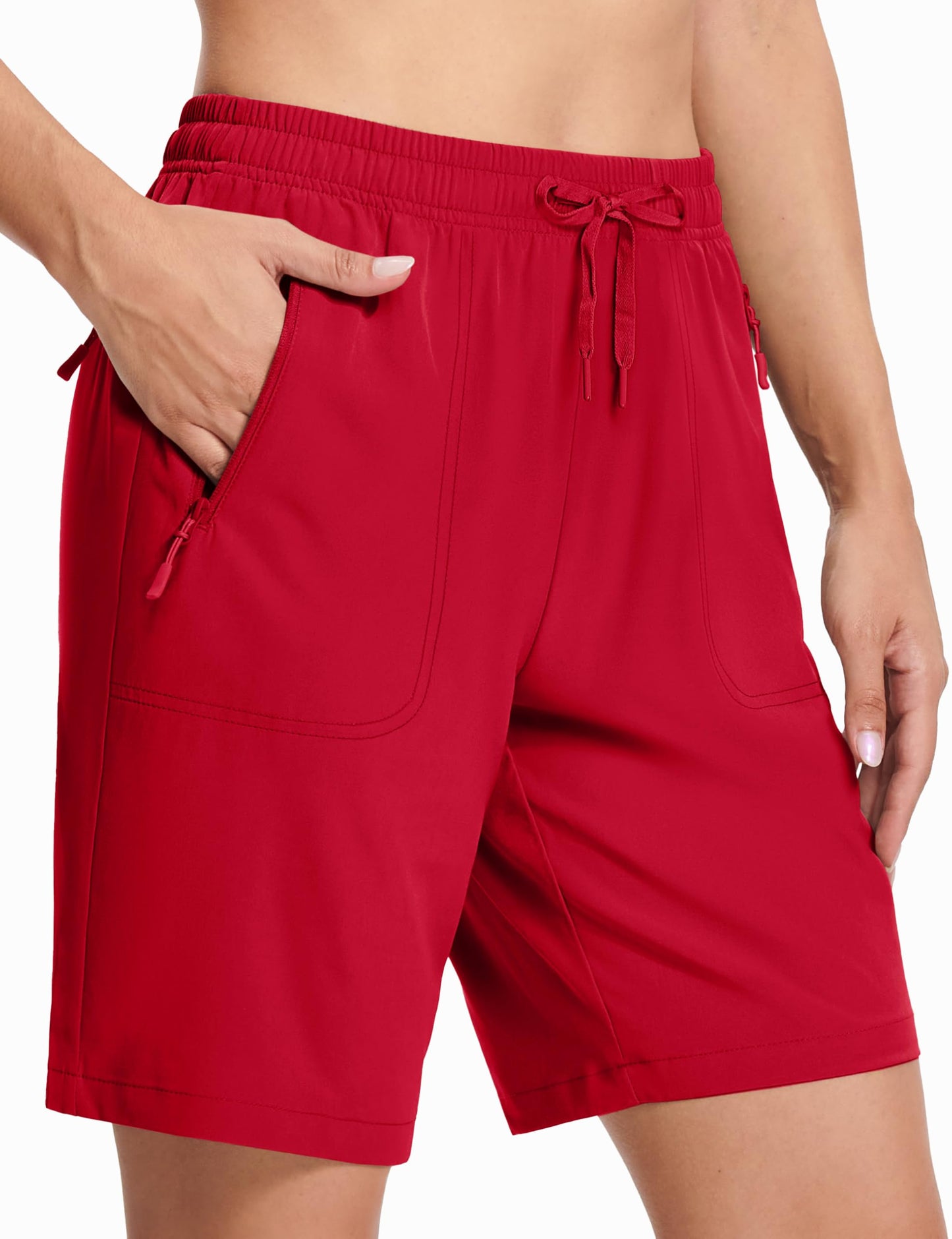 MAGCOMSEN Womens Shorts Elastic Waistband Hiking Shorts 8 Inch Lightweight Golf Shorts with Pockets Tomato Red M