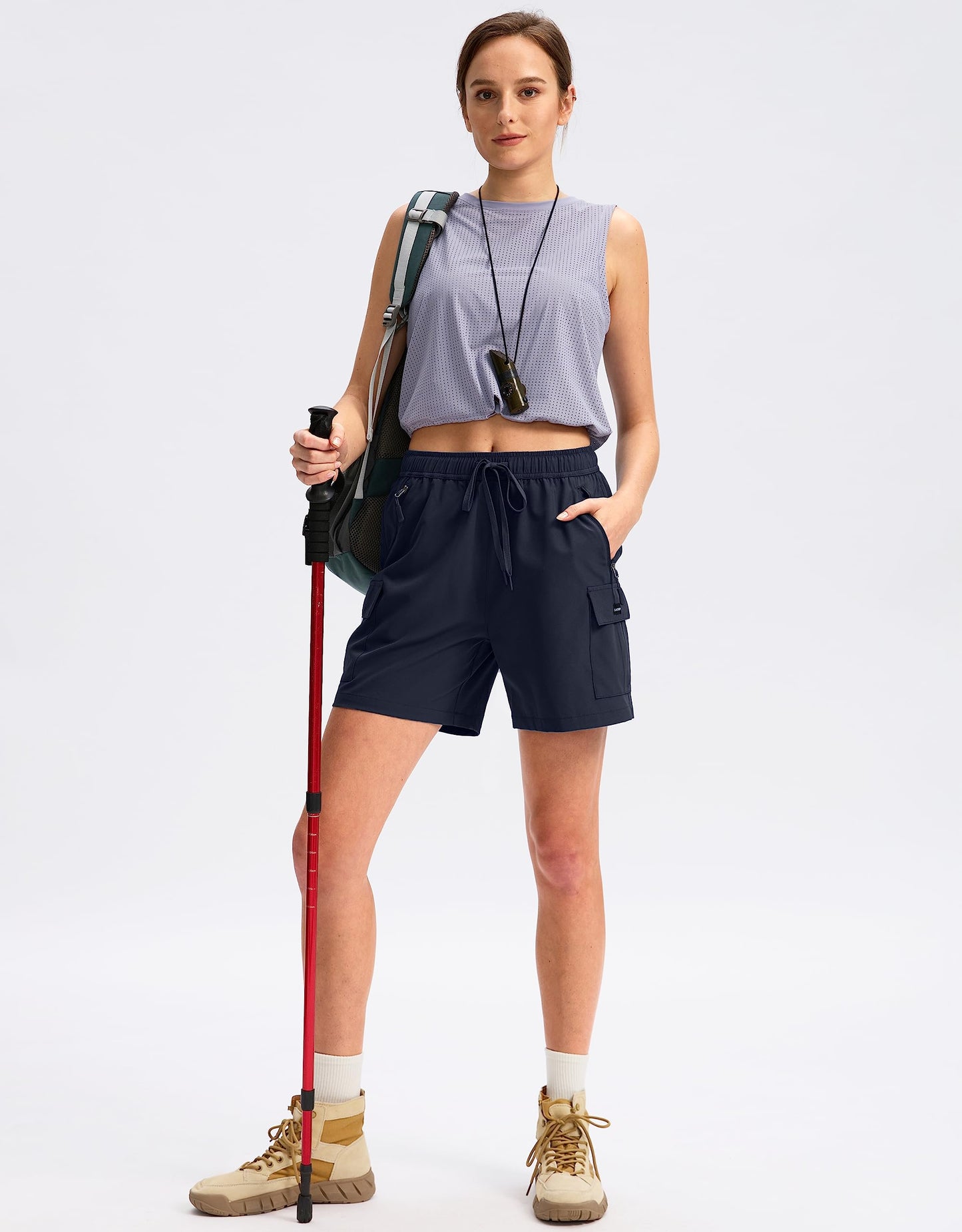 SANTINY Women's 5''/ 7'' Hiking Cargo Shorts Quick Dry Lightweight Summer Shorts for Women Athletic Golf Zipper Pockets(Navy_S)