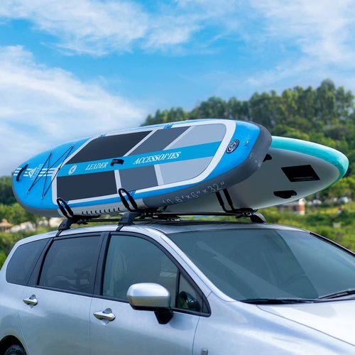 XCAR Universal 2 Pairs Kayak Roof Rack for Surfboard Paddleboard Canoe SUP Boat Skiboard- Rooftop J Bars Carriers Holders for Vehicle Car SUV - Roof Top Mount Kayaks Carrier with 4pcs Straps