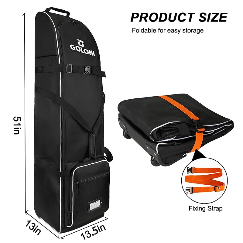 Golf Travel Bag with Wheels - Heavy Duty, Water Resistant Airline Case (Dark Black)