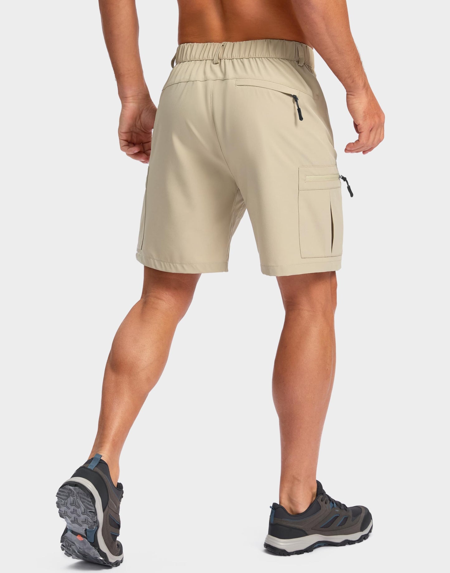 Pudolla Men's Hiking Cargo Shorts Lightweight 7" Travel Casual Shorts for Men Golf Work Outdoor with 5 Zipper Pockets(Khaki Large)