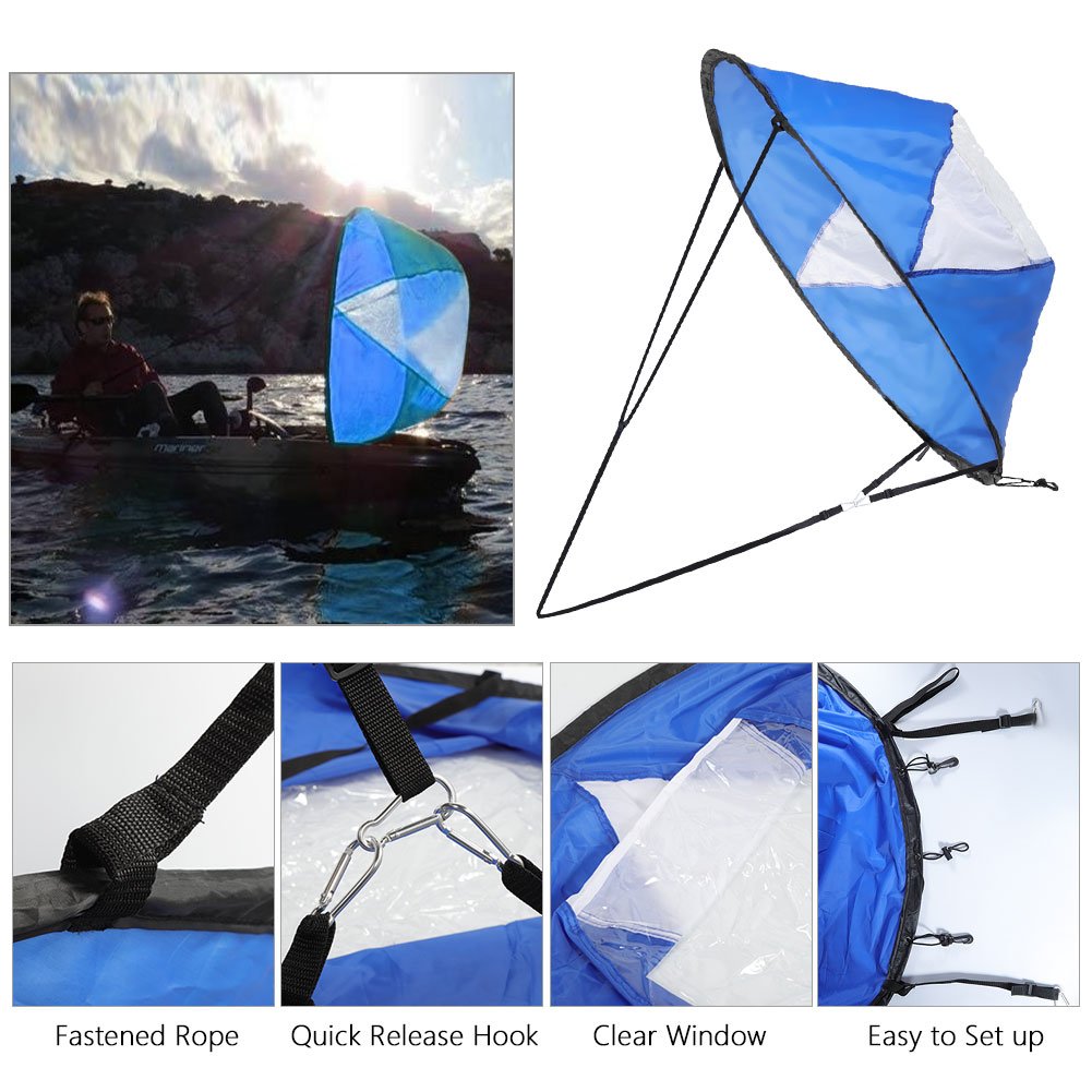 Kayak Sail Wind Sail 108cm Blue & White Canoe Sail Transparent Window UV, Easy Setup & Control