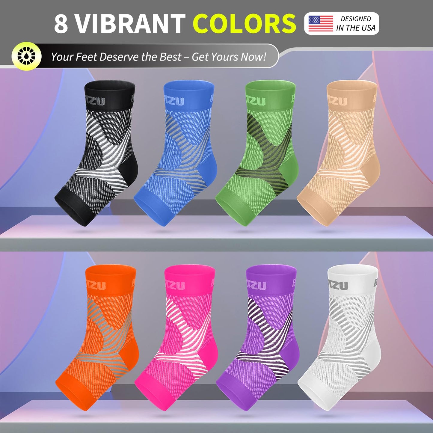 BLITZU Compression Socks for Plantar Fasciitis, Achilles Tendonitis, Arthritis Relief, Ankle Brace Compression Sleeve with Foot Arch Support, Ankle Wrap for Women, Men, Swelling & Heel Pain Blue L-XL