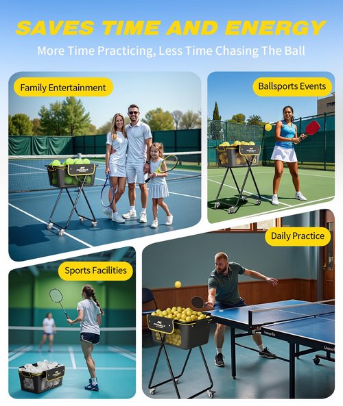 PodiuMax Pickleball Tennis Ball Hopper, Holds 180 Tennis-Balls or 150 Pickle Balls, Foldable Pickleball Caddy for Men Women Teen, Waterproof Tennis Ball Basket for Learners & Coaches