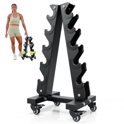 YOLEO Heavy-Duty A-Frame Dumbbell Rack with Wheels, Moveable Weight Rack, 440LBS Capacity, Space-Saving Home Gym Storage Organizer, Anti-Slip & Finger-Safe Design (Rack Only) (Small)
