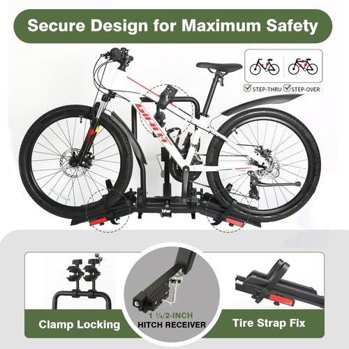 Sport X Hitch Bike Rack, Hitch Bicycle Car Rack for 2 Bikes, Anti-Wobble Locking Tilting Folding Bike Rack with 1¼/2 Inch Receiver for Cars SUVs Trucks, Bike Carrier Platform Fits 16''-29'' Bikes