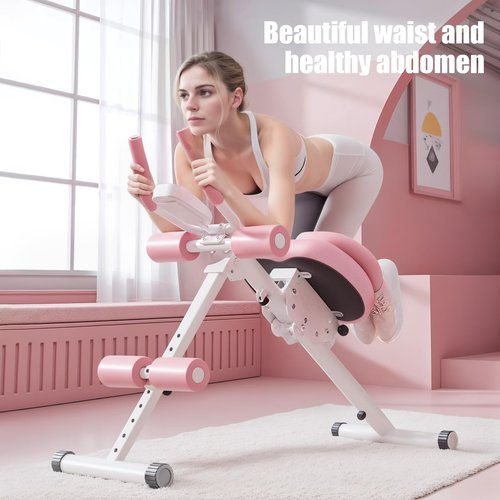 BESUFY Ab Workout Equipment, Ab Machine for Stomach Workout, Adjustable Ab Trainer Machine with LCD Data Display Screen Full Body Workout, Home Gym Exercise Equipment Pink