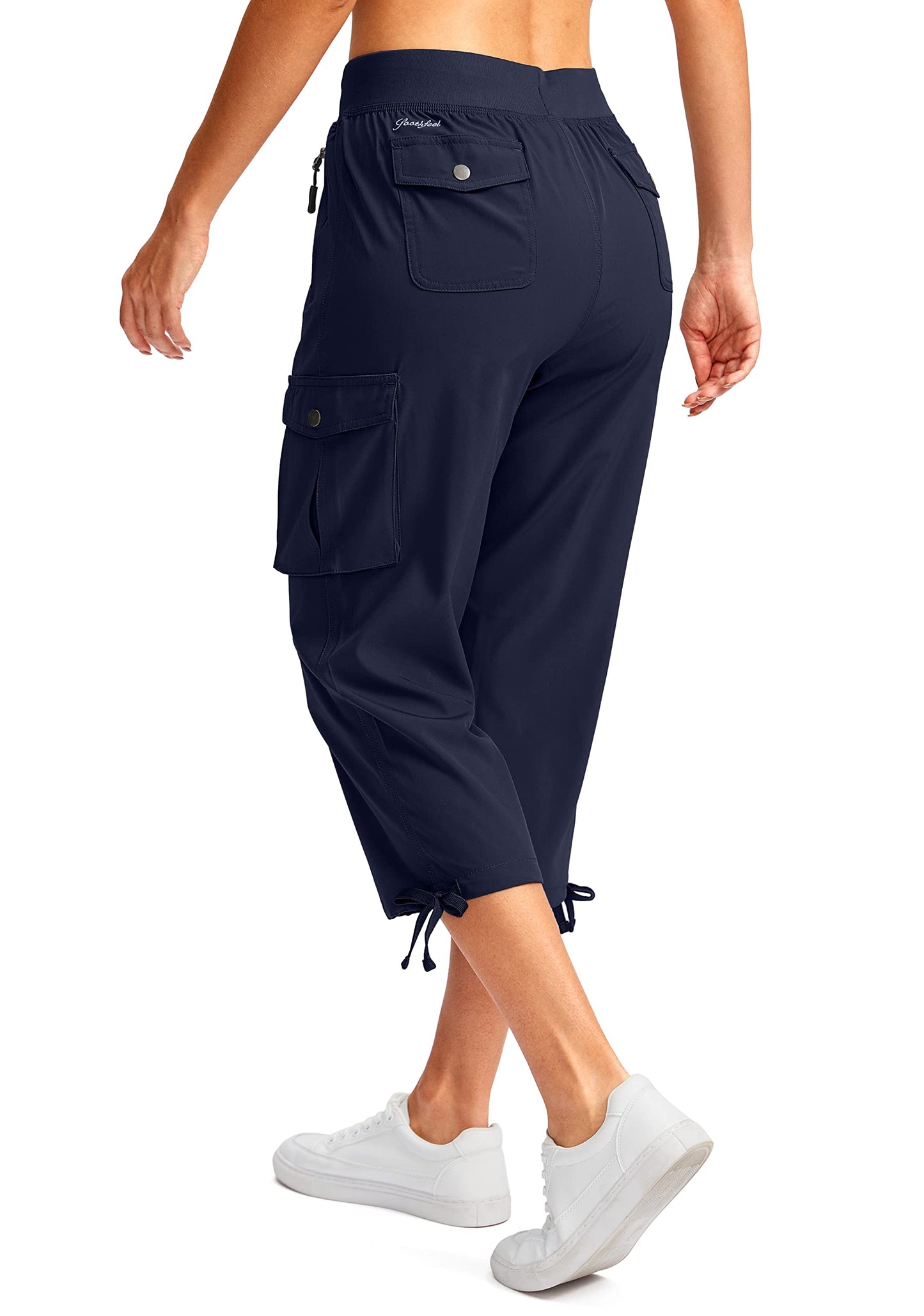Soothfeel Women's Cargo Capris Pants with 6 Pockets Lightweight Quick Dry Travel Hiking Summer Pants for Women Casual (Navy, XXL)
