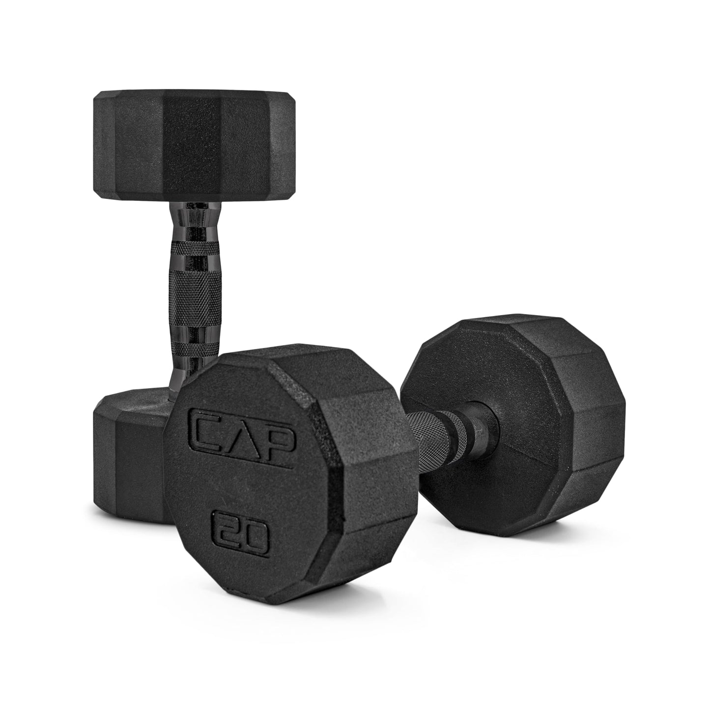 CAP 20 LB 12-Sided Rubber Coated Dumbbell Weight, Rubber Free Weights for Home Gym Strength Training, Black Oxide Handle, Pair