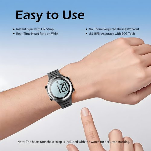 EZON Heart Rate Monitor and Chest Strap, Exercise Heart Rate Monitor, Sports Watch with HRM, Waterproof, Stopwatch, Hourly Chime T007
